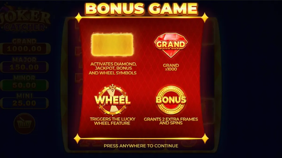 Tampilan layar utama slot Joker Catcher dengan simbol klasik dan Joker di tengah
